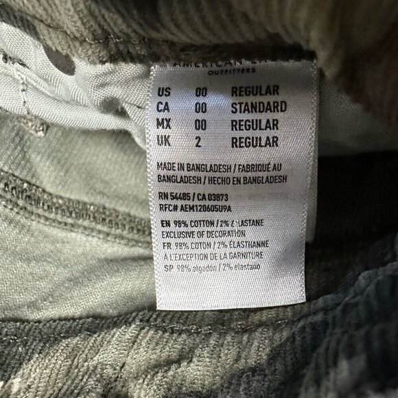 American Eagle Corduroy Pants Womens 00 Green Beige Camo Straight Fit Mom Jean - Picture 6 of 6